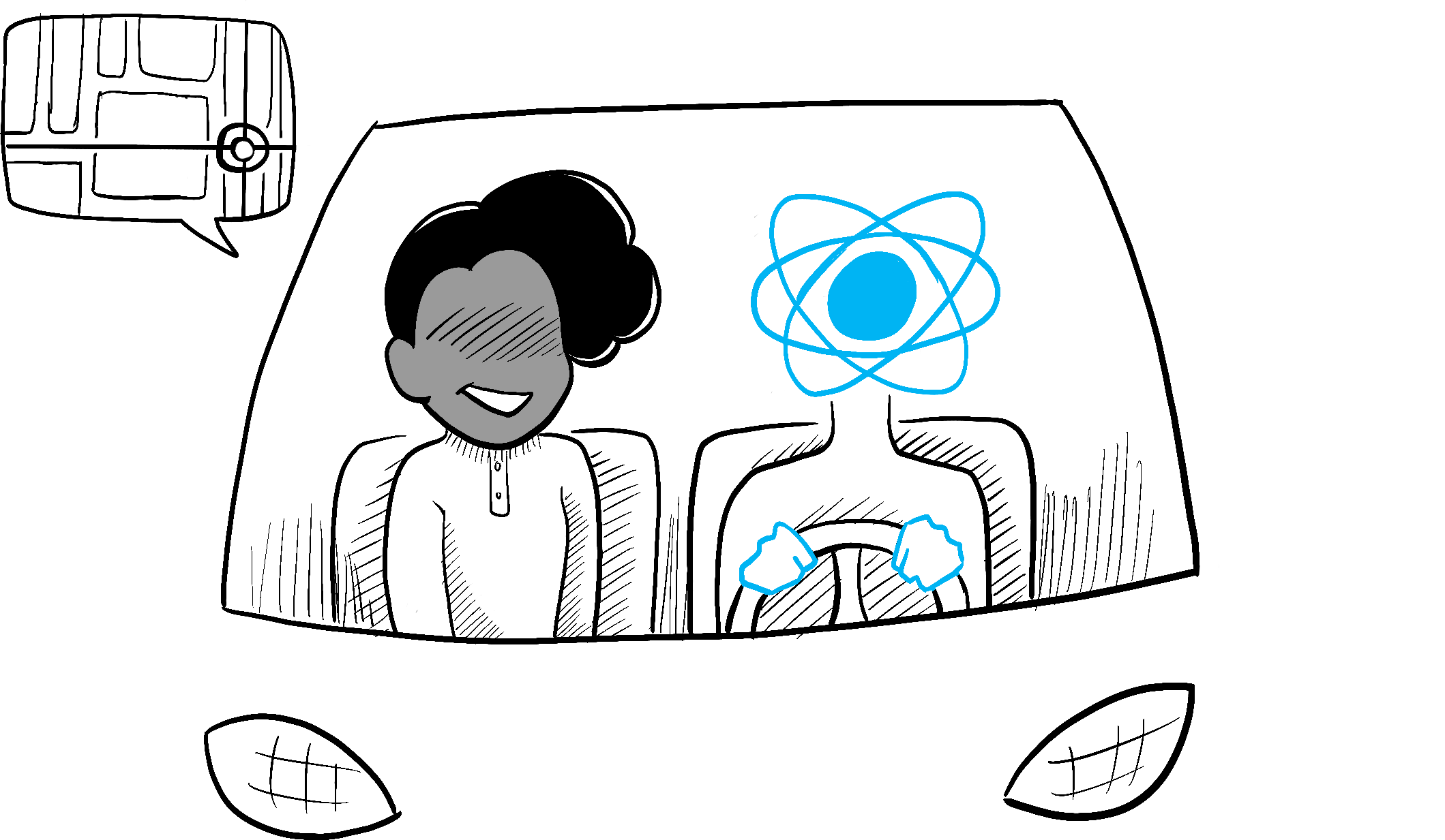 В автомобиле, управляемом React, пассажир просит отвезти его в определенное место на карте. React выясняет, как это сделать".