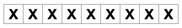 девять x-заполненных квадратов в линии