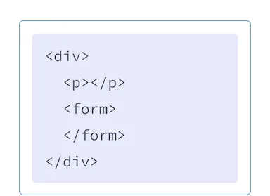 HTML разметка с фиолетовым фоном и div с двумя дочерними тегами: p и form.