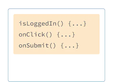 Три JavaScript обработчика с желтым фоном: onSubmit, onLogin и onClick.